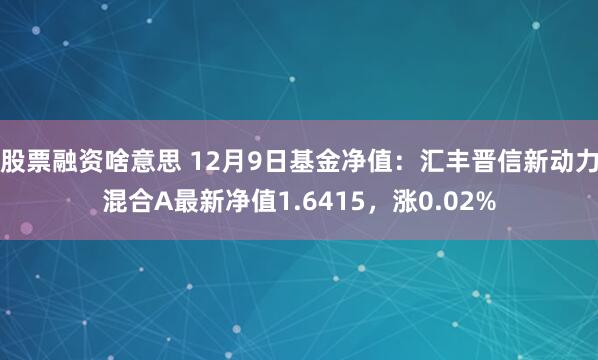 股票融资啥意思 12月9日基金净值：汇丰晋信新动力混合A最新净值1.6415，涨0.02%