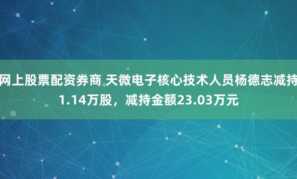 网上股票配资券商 天微电子核心技术人员杨德志减持1.14万股，减持金额23.03万元